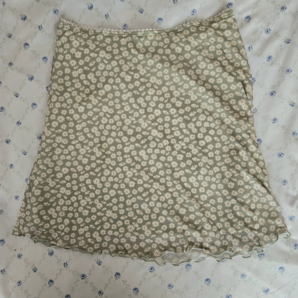 RSQ Cream Pencil Mini Skirt Floral Green